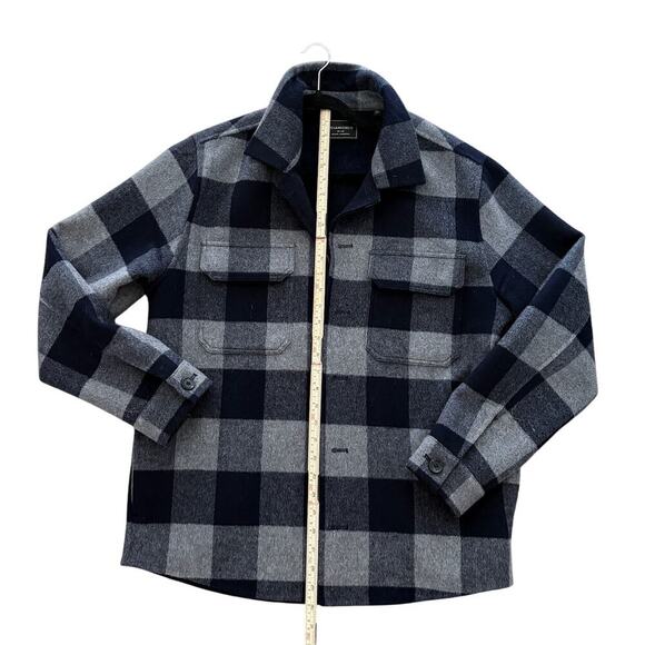 7 Diamonds Shirt Jacket M Buffalo Plaid Blue Gray Wool Look Shacket - Picture 1 of 5